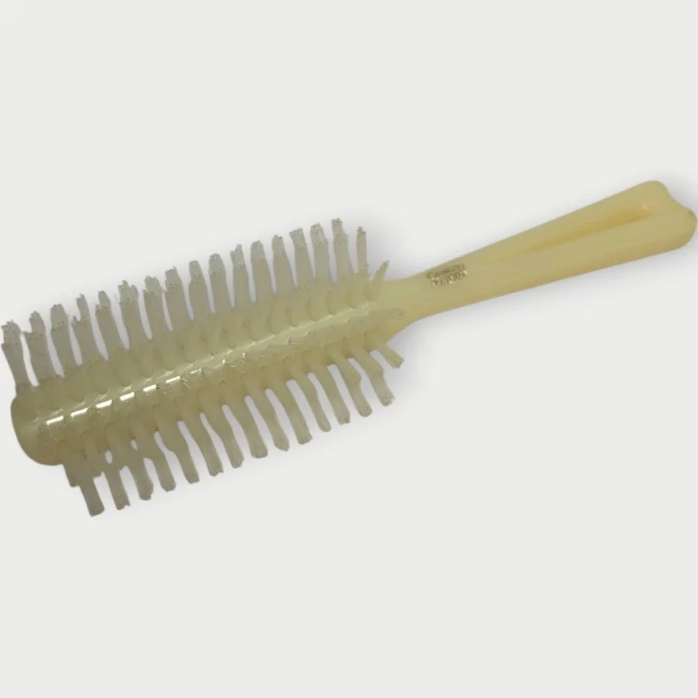 NEW Vintage STANLEY ROTARY Hairbrush Half Round Crescent BONE COLOR Nylon NOS